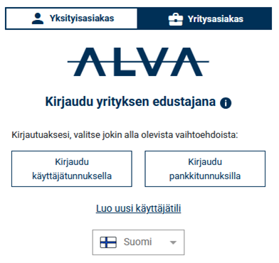 Oma Alvan kirjautumissivu