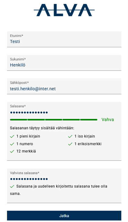 Tietojen täyttäminen Oma Alvassa